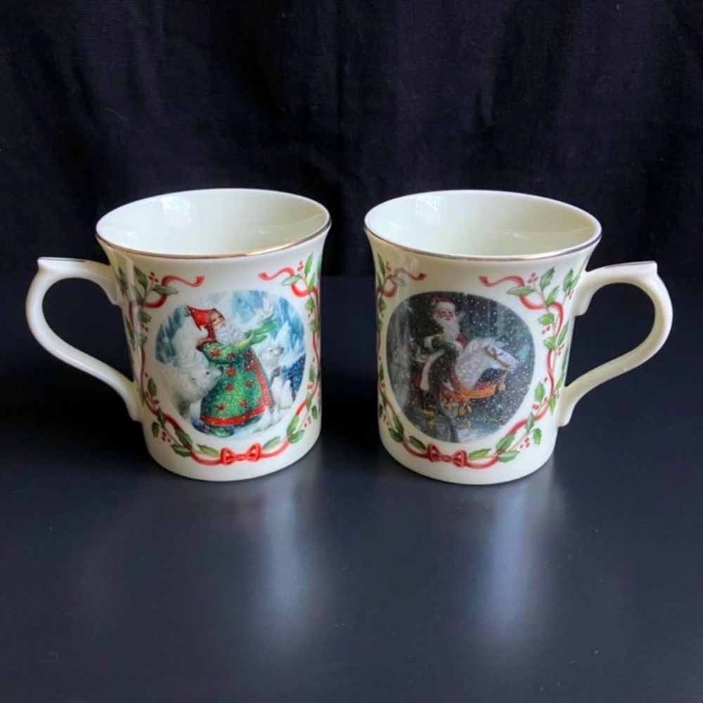 Magic of Christmas Fine Porcelain Mugs by LENOX 1997 Set of 2
